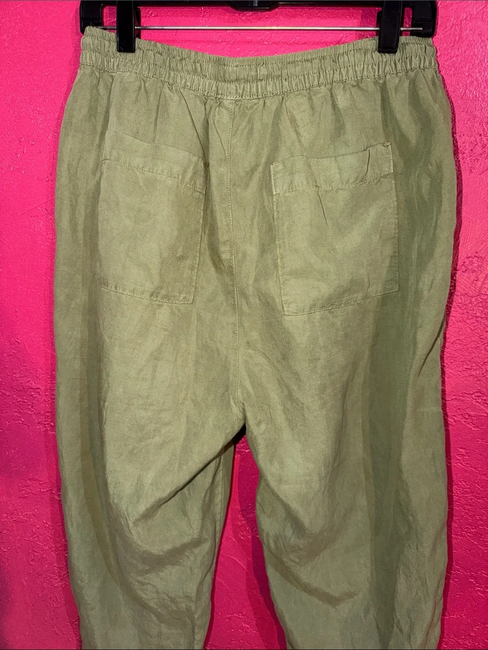 Zara Olive Green Lyocell & linen Drawstring relaxed fit crop Pants. Sz M.